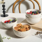 26 OZ Cereal Bowls Set of 4, Ceramic Soup Bowl for Kitchen, 6 inch Porcelain Serving Bowl, Embossed Bowls for Salad, Pho, Breakfast, Ramen, Rice, Dishwasher Safe, Housewarming Gift