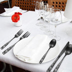 Pattern Matte Silverware Set for 8,40 Piece Gothic Black Flatware set,Skeleton Flower Bat Unique Pattern Design,Skull Knive Fork Spoon Spooky Utensils Cutlery,Halloween Party Supplies Event Tab