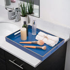 MAONAME Royal Blue Serving Tray with Handles, Rectangular Decorative Tray, Modern Coffee Table Trays, Plastic Ottoman Trays for Bathroom, Decor, 15.7” x 11.8” x 1.57"