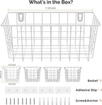 MaraFansie Hanging Wire Baskets Kitchen Storage Basket Adhesive and Screws Basket Over the Cabinet Door Organizer with Adhesive Strips and Screws Accessories, White, 4 Pack