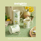2 Pack Floral Ceramic Coffee Mugs - Yellow and Blue Flowers, Hand-Painted, Microwave & Dishwasher Safe, Ideal for Cappuccino, Tea, Hot Chocolate