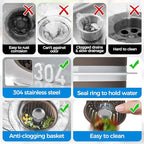 Upgraded 3in1 Kitchen Sink Drain Strainer & Sink Stopper, Stainless Steel Kitchen Drain Plug & Cover with Anti-Clogging Basket Strainer, Fit US Standard 3-1/2'' Sink Drain Hole, Brown