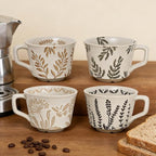 Vintage Ceramic Mug Set - 12 oz Unique Ceramic Coffee Mugs & Tea Cups with Hand-Drawn Patterns, Dishwasher & Microwave Safe, Ideal Gift