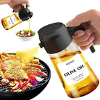 2 in 1 Glass Oil Sprayer & Dispenser,16oz/470ml Olive Cooking, Air Fryer, and Salad, for Kitchen Gadgets and Air Fryer Accessories, w/Stickers (Black + White Bottle 2)
