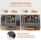 Lifewit Utensil Organizer for Kitchen Drawers, Expandable Cooking Utensil Tray, Adjustable Cutlery Silverware Flatware Holder, Plastic Spatula Tools Storage Divider, 16- 28 x 18.5", Black