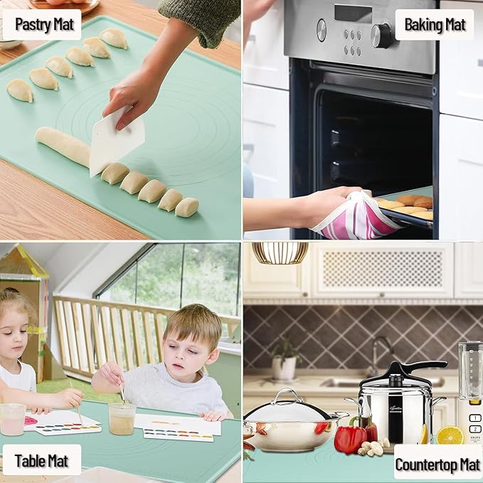 Silicone Baking Mat, 20"X16" Extra Large Non-stick Silicone Mat With High Edge, Food Grade Silicone Dough Rolling Mat For Making Cookies, Macarons, Multipurpose Mat, Countertop Mat, Placemat