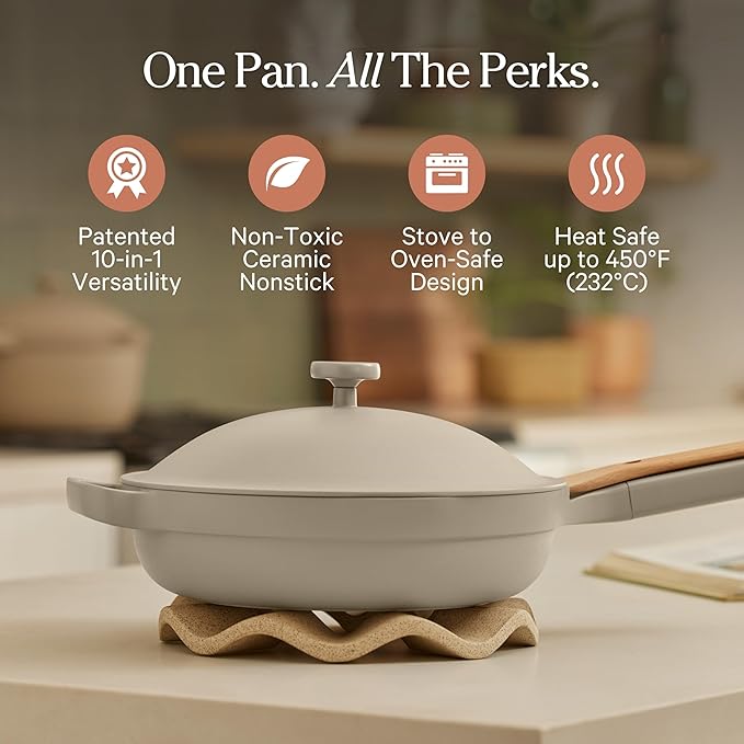 Our Place Always Pan 2.0 | 10.5" Ceramic Pan with Modular Lid, Steamer Basket & Spatula | Patented 10-in-1 Nonstick, Non-Toxic Cookware Made Without PFAS | Induction & Oven-Safe up to 450°F | Steam