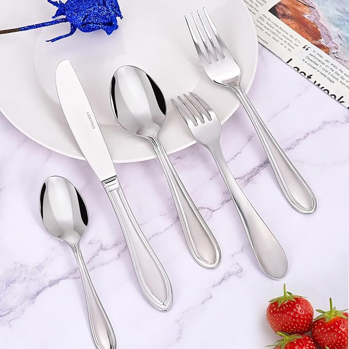 Silverware Set, 40-Piece Stainless Steel Flatware, 18/0 Stainless Steel Utensils, Dishwasher Safe, Modern Tableware for Home & Kitchen Dining