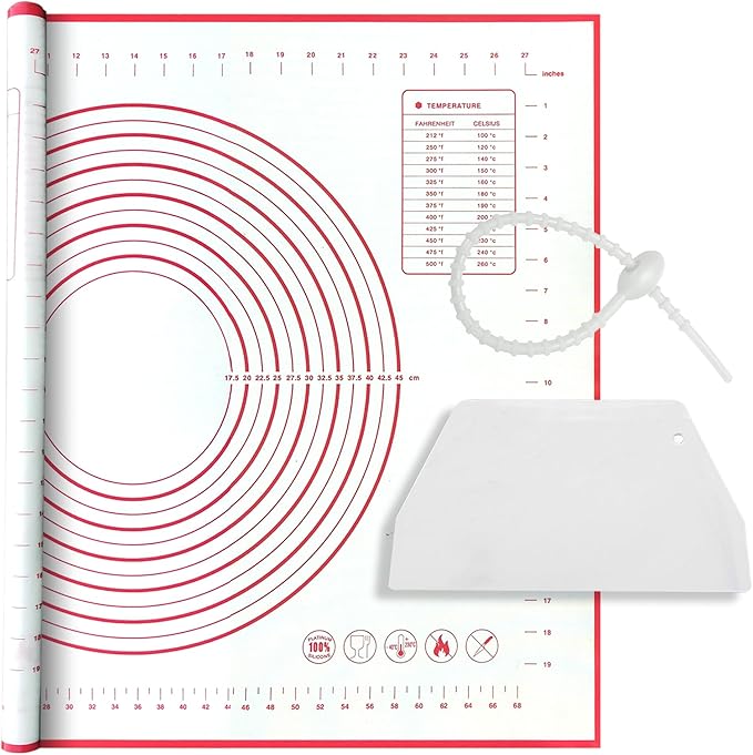 Silicone Baking Mat Super Large, 32x24 inch Silicone Pastry Non Stick Kneading Mat with Cable Ties and Dough Scraper, Measurement Food Grade Silicone Mat for Rolling Dough