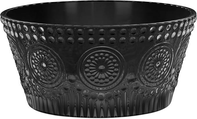 Boston International Vintage-Inspired Glass Serving Bowl with Embossed Floral Pattern for Salad Snacks Dinner, Small 4.75" x 2.25", Black Codi