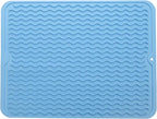 MicoYang Silicone Dish Drying Mat for Multiple Usage,Easy clean,Eco-friendly,Heat-resistant Silicone Mat for Kitchen Counter or Sink,Refrigerator or drawer liner Light Blue L 16 inches x 12 inches
