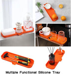 MicoYang Silicone Bathroom Soap Dishes with Drain Spout-Bathroom and Kitchen Sink Organizer,Sponge Holder,Dish Soap Tray,Perfect for Dispenser,Scrubber,Bottle,Cup on Sink or Counter-Orange 12"×4"