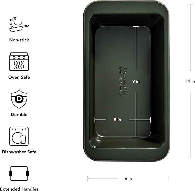KitchenAid Nonstick Swiss Engineered Aluminized Steel Loaf Pan, Dishwasher Safe, 9 x 5 Inch, Evergreen