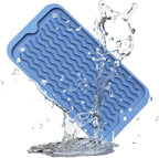 ZLR Silicone Sponge Holder & Sink Caddy Tray (6" x 12") - Narrow Dish Drying Mat for Kitchen Counter - Waterproof Soap Dispenser Organizer, Non-Slip Bathroom Vanity Tray (Lichen Blue)