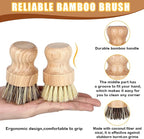 Nuenen 6 Packs Bamboo Dish Scrub Brushes Wooden Scrubbers Set Kitchen Dishwashing Scrubber with Natural Sisal Bristles for Iron Pot Pan Sink (Sisal and Coconut Palm)