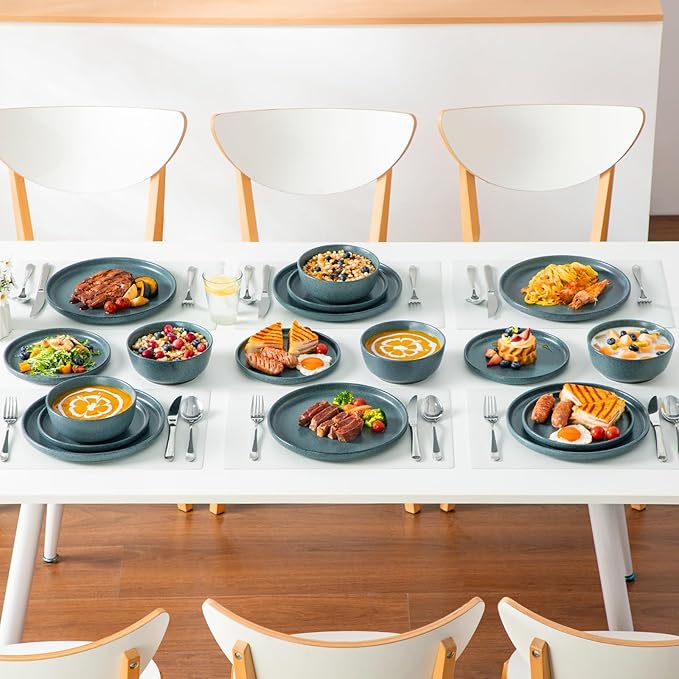 vancasso ZERMATT Plates and Bowls Sets for 6, 18 Pieces Stoneware Dinnerware Set for Kitchen, Chip Resistant Reactive Glaze Dishes Set for 6, Dishwasher & Microwave Safe, Blue