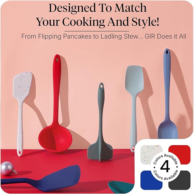 GIR 5-Piece Silicone Kitchen Utensils Set, Non-Toxic Cooking Utensils for Cooking and Baking, Heat Resistant, Food Grade, Dishwasher Safe Rubber Spatula, Ladle, Spoon - Party Confetti
