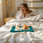 MAONAME Green Serving Tray with Handles, Rectangular Decorative Tray, Modern Coffee Table Trays, Plastic Ottoman Trays for Bathroom, Decor, 15.7” x 11.8” x 1.57"