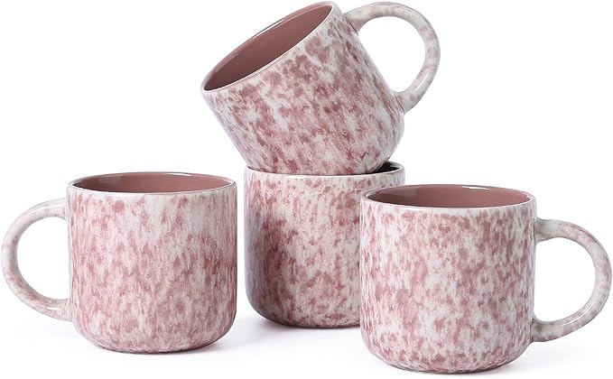 MONITO 12 OZ Coffee Mugs Set of 4, Ceramic Coffee Mugs,Modern Coffee Mugs Set with handle for Tea/Latte/Cappuccino/Milk/Cocoa. (Red, 4 Count（Pack of 1）)