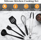 Camping Essentials Cookware Cooking Utensils Set - Portable Camp Kitchen Mess Kit Outdoor Accessories, Stainless Steel & Silicone, Camping Gear Equipment for RV Picnic Grill, Black Pro