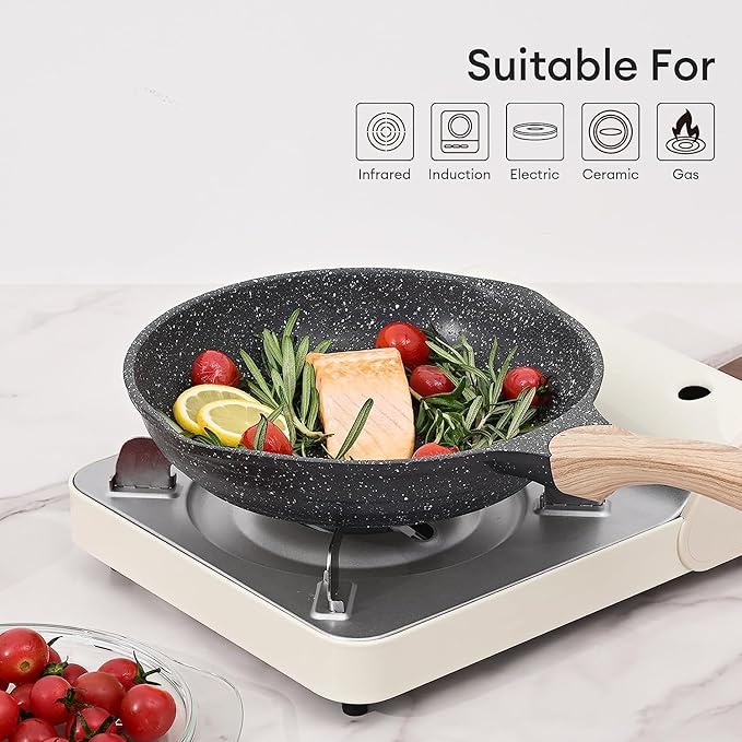 JEETEE 12.5 Inch Nonstick Frying Pan, Stone Coating Cookware, Nonstick Omelette Pan with Heat-Resistant Handle, Compatible with All Stoves (Grey)