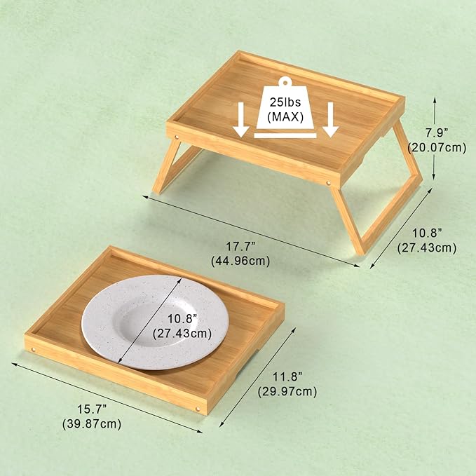 Bamboo Bed Tray Table with Foldable Legs, Breakfast in Bed Tray for Eating, Kitchen Serving Trays, Folding Table for Sofa, Beds, Eating, Working, Used As Laptop Desk Snack Trays, Bamboo