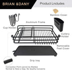 BRIAN & DANY Aluminum Dish Drying Rack, Dish Racks for Kitchen Counter, Dish Drainer with Removable Cutlery Holder & Cup Holder, 16.5" L x 11.8" W, Black