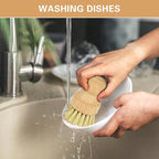 Wooden Dish Brushes, Dish Dishwashing Brush for Cleaning Dishes, Kitchen Wooden Cleaning Dsihes Set with Draining Rack, Natural Sisal Bristles, 1 Set