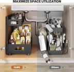 2 Pack 17IN-Depth Under Sink Organizer,Pull Out Cabinet Organizer With Smooth Cylindrical Rail,Metal Slide Out Drawer for Kitchen Bathroom Laundry,8-Level Tool Free Height Adjustable-Black