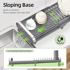 TOOLF Small Dish Drying Rack, Mini Expandable Compact Dish Rack, Slim Extendable Stainless Steel Dish Drainer for Kitchen Plate Storage, Space Saving Dish Strainer in Sink or on Home Countertop, Gray