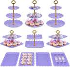 Pack of 10 NWK Cake Stand Set, with 3 x Two-Tier and 3 x Three-Tier Cupcake Stands, 4 x Appetizer Trays, 1 x Tablecloth for Birthday Bridal Baby Shower Party (Purple)
