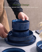 Famiware Star 12-Piece Stoneware Dinnerware Sets for 4, Reactive Glaze Plates and Bowls, Modern Rustic Dishes for Everyday & Formal Use, Chip/Scratch Resistant, Microwave/Dishwasher Safe, Nebulas Blue