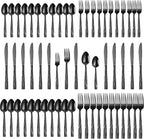 60 Pieces Black Silverware Set, Heavy Duty 430 Stainless Steel Flatware Utensils, Cutlery Set Service for 12 Including Fork Spoon and Knife, Dishwasher Safe