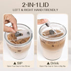 AUFXKOO13oz Glass Tumbler with Straw and Lid，2 Pack Iced Coffee Cups with lids Reusable,Glass to go Coffee Cup,Glass Cups with Lids for Drinking Matcha, Coffee, and Juice.