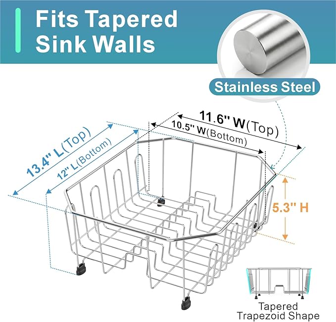 GSlife Small in Sink Dish Drying Rack - Stainless Steel Compact Dish Drainer for RV Kitchen Apartment Sink, Rust Resistant Inside Sink Rack, 1–2 Person Households, 11.6" W x 13.4" L