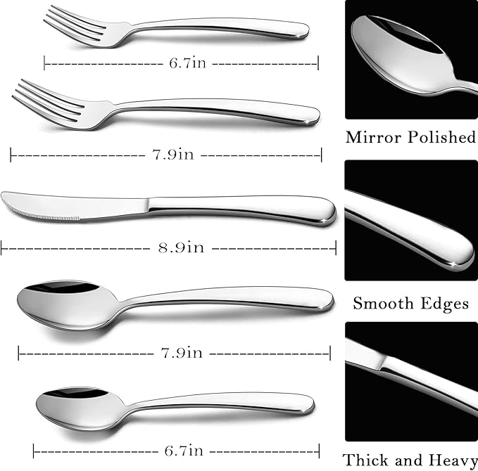 HaWare Heavy Duty Silverware Set, 45 Pieces Stainless Steel Flatware with Serving Utensils, Weight Tableware for 8, Modern Cutlery for Home, Dishwasher Safe, Mirror Polished