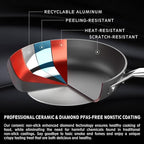 MsMk 11 Inch Nonstick Frying Pan with Lid，Titanium and Ceramic Nonstick skillet, PFOA Free Non-Toxic, Stay-Cool Handle, Scratch-resistant, Induction Skillet With Lid for Induction, Ceramic