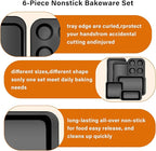 6-Piece Carbon Steel Bakeware Set, Nonstick Baking Pans with Cookie Sheet, Deep Roaster, Square Pan, Loaf Pan, Muffin Pan for Cooking,Baking Pans Set (black)
