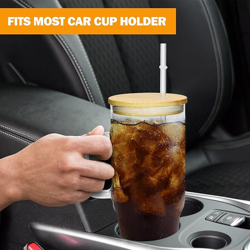 40 oz Glass Tumbler with Handle 12 Pack Glass Tumbler with Straw and Lid Clear Reusable Iced Coffee Cup, Fits Car Cup Holder, BPA Free, for Boba Tea, Juice, Smoothie, Beer