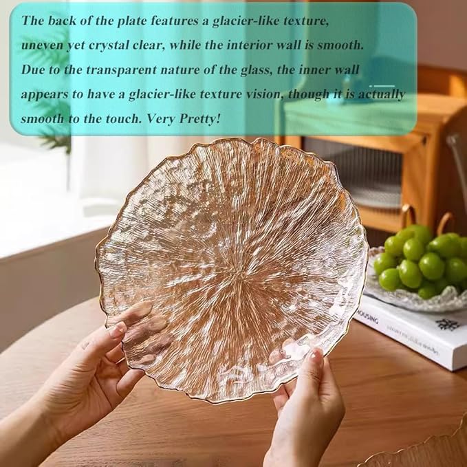 Glass Salad Bowl Irregular Lotus Flower Shape Serving Bowls, Mixing Nut Bowls for Kitchen Fruist, Snack, Dessert, and Ice Cream Candy Dishes (Plate Crystal Clear, Small)