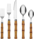 Cambridge Silverware Set, Plastic Bamboo-Shaped Handle 20-Piece Flatware Set, 18/0 Stainless Steel, Service For 4, Dishwasher Safe, Knife Spoons and Forks sets, Plastic Handles (Silver, 20 Piece)