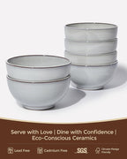 Pokini 5.3" Cereal Bowls & Dessert Bowls Set of 6-20 Oz Small Bowls for Kitchen-Ceramic Bowl for Cereal, Soup, Oatmeal, Salad, Ramen, Noodle, Rice, Yogurt-Dishwasher & Microwave Safe, Moonstone White