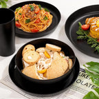 EI 24pcs Black Wheat Straw Plates,Wheat Straw Dinnerware Set,Plates and Bowls Sets,Reuasble Plate,Unbreakable Dinner Plate Heavy Duty Plastic for Picnic Outdoor Activities Dormitory Kitchen