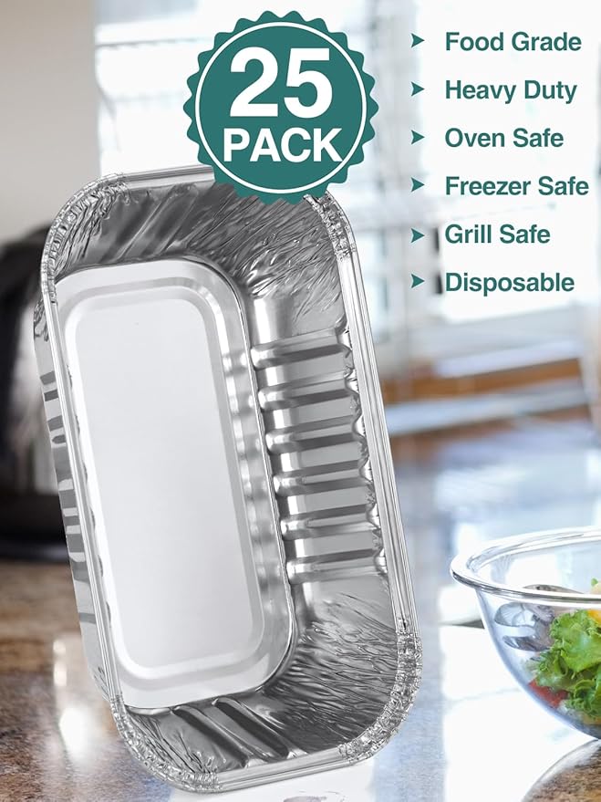 25 Pack 6x3.5x2 Disposable Aluminum Loaf Pans with Lids - 1 Lb Mini Loaf Pans, Small Aluminum Tin Foil Baking Pan, Food Containers for Baking, Cakes, Bread, Meat, Loaves