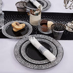 NOCCUR 210PCS Black and Silver Dinnerware Set for 30 Guests - Black Plastic Plates with Silver Rim Include 30 Dinner / 30 Dessert Plates, 30 Prewrapped Silverware, 30 Cups Ideal for Party/Graduation