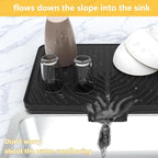 Silicone Drying Mat for Kitchen Counter , Dish Drying Rack Matt with Built in Drain, 18 Inch Dry Mats for Dishes Drying Pad for Kitchen Counter (18×12inch Extra Raised, black)