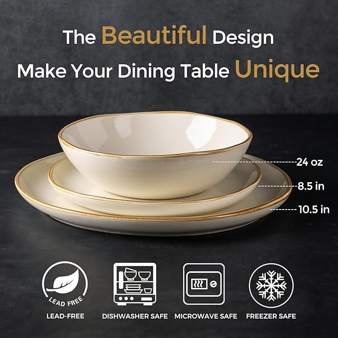 AmorArc Ceramic Dinnerware Sets,Handmade Reactive Glaze Stoneware Plates and Bowls Sets,Highly Scratch Resistant | Dishwasher & Microwave Safe Dishes Set,Service for 8 (24pc)