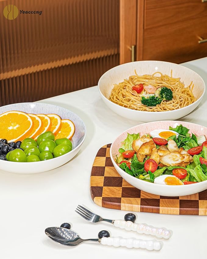 Yeacccng Pasta Bowls Set of 6, 8.7 Inch 39 Oz Colorful Reactive Glaze Ceramic Bowls, Modern Farmhouse Style, Lead-Free Cadmium-Free, Dishwasher Microwave Oven Safe, Scratch-Resistan (Blue)