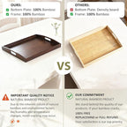 Bamboo Serving Tray with Handles, Set of 2 Large Wood ServingTrays for Food & Coffee, Elegant Wooden Tray for Breakfast in Bed, Kitchen & Party & Entertaining - Black Walnut Finish
