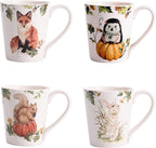 Bico Woodland Critters Ceramic Mugs, Set of 4, for Coffee, Tea, Drinks, Microwave & Dishwasher Safe